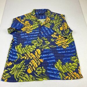Grant Thomas Mens Silk Camp Button Shirt Tropical Leaf Print Short Sleeve Large